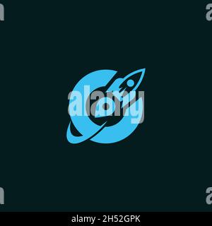 letter C with rocket logo and fire in the shape of a location pin. logo suitable for travel companies, shipping and others. Stock Vector