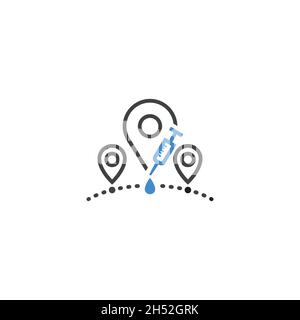 pin location logo shape with medical syringe. good for medical and other health companies. Stock Vector