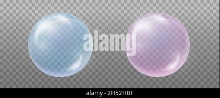 Set of soap water bubbles. Blue and pink. Stock Vector