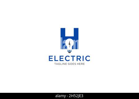 H Letter Logo Design With Light bulb and lightning bolt. Electric Bolt Letter. Stock Vector