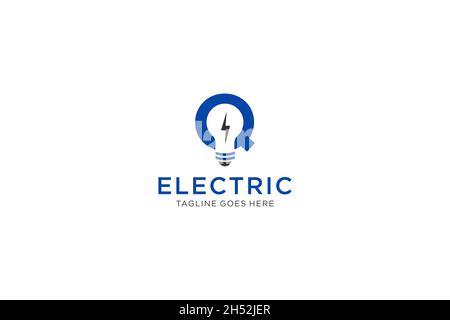 Q Letter Logo Design With Light bulb and lightning bolt. Electric Bolt Letter. Stock Vector