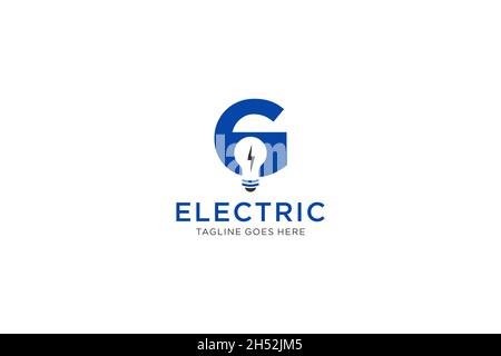 G Letter Logo Design With Light bulb and lightning bolt. Electric Bolt Letter. Stock Vector