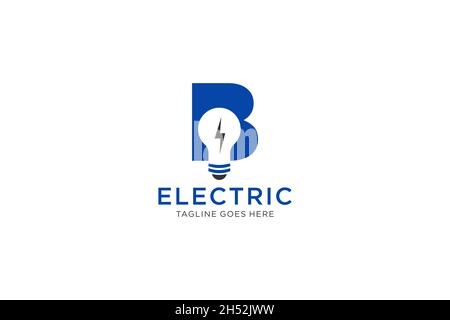 B Letter Logo Design With Light bulb and lightning bolt. Electric Bolt Letter. Stock Vector