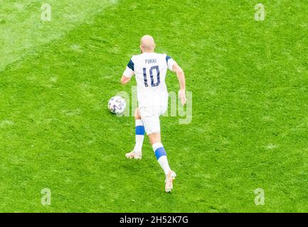 Saint Petersburg, Russia – June 16, 2021. Finland national football team striker Teemu Pukki during EURO 2020 match Finland vs Russia (0-1) Stock Photo