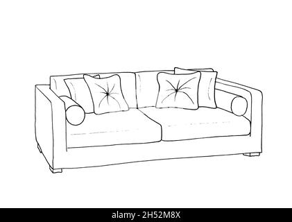 Graphical sketch of an interior room, sofa, liner Stock Photo