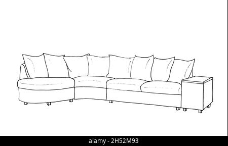 Graphical sketch of an interior room, sofa, liner Stock Photo