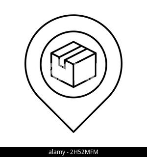 Cardboard box with map marker. Tracking order symbol. Delivery box with ...