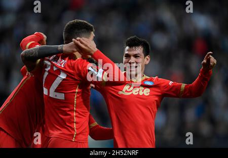 WARSAW, POLAND - NOVEMBER 04, 2021: UEFA Europa League group Stage game Legia Warszawa - SSC Napoli, Hirving Lozano (SSC Napoli) celebrates his goal Stock Photo