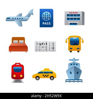 set of concept flat icons of travel, resort, cruise and transport Stock Vector