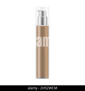 Makeup foundation, vector mock-up. Glass bottle with dispenser and clear transparent lid. Stock Vector