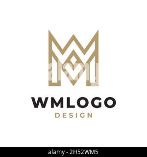 golden crown Initial Letter Monogram WM or MW Logo Design Vector Stock Vector