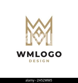 golden crown Initial Letter Monogram WM or MW Logo Design Vector Stock Vector