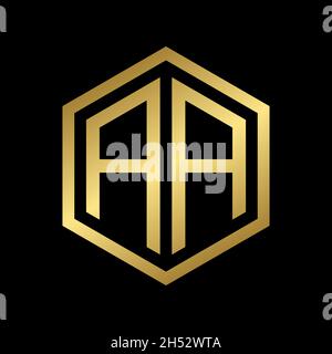 golden initial letter AA hexagon logo design vector Stock Vector