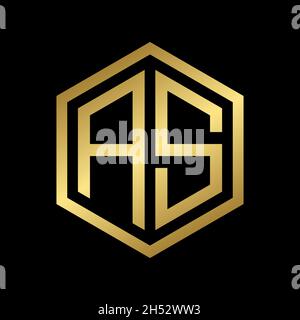 golden initial letter AS hexagon logo design vector Stock Vector