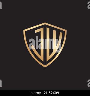 golden initial letter JW shield logo design vector Stock Vector