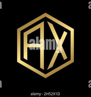 golden initial letter AX hexagon logo design vector Stock Vector