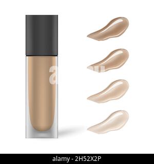 Make-up foundation bottle with foundation smears different color shades, vector illustration Stock Vector