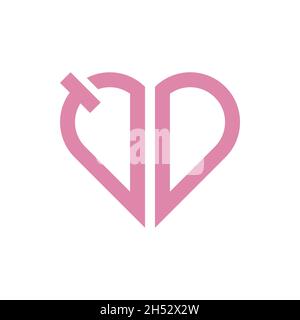 Initial Letter QD Love Heart Logo Design vector Stock Vector