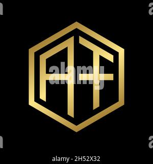 golden initial letter AF hexagon logo design vector Stock Vector