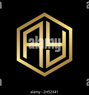 golden initial letter AY hexagon logo design vector Stock Vector