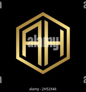 golden initial letter AH hexagon logo design vector Stock Vector