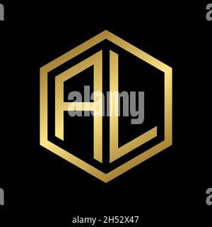 golden initial letter AL hexagon logo design vector Stock Vector