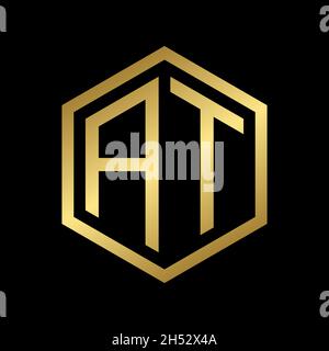 golden initial letter AK hexagon logo design vector Stock Vector