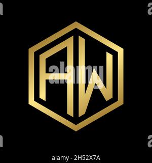 golden initial letter AW hexagon logo design vector Stock Vector