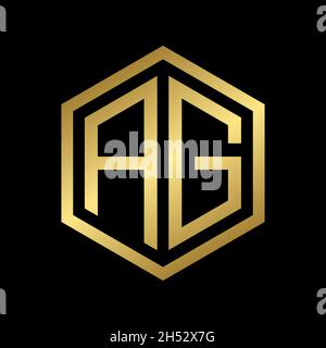 golden initial letter AG hexagon logo design vector Stock Vector