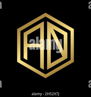 golden initial letter AO hexagon logo design vector Stock Vector
