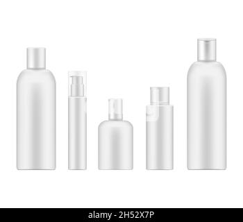 Cosmetic bottle set, realistic mockup. Beauty skin care product packaging containers isolated on white background, vector mock-up Stock Vector