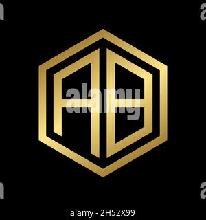 golden initial letter AB hexagon logo design vector Stock Vector