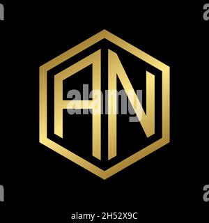 golden initial letter AN hexagon logo design vector Stock Vector