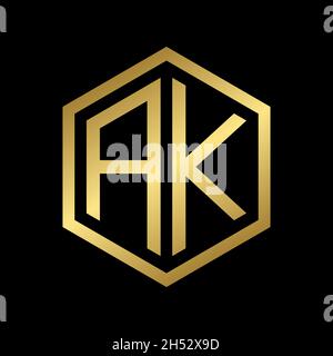 golden initial letter AK hexagon logo design vector Stock Vector