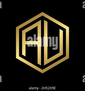 golden initial letter AU hexagon logo design vector Stock Vector
