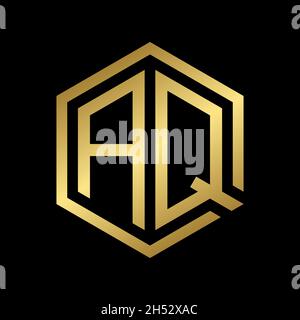 golden initial letter AQ hexagon logo design vector Stock Vector