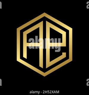 golden initial letter AE hexagon logo design vector Stock Vector