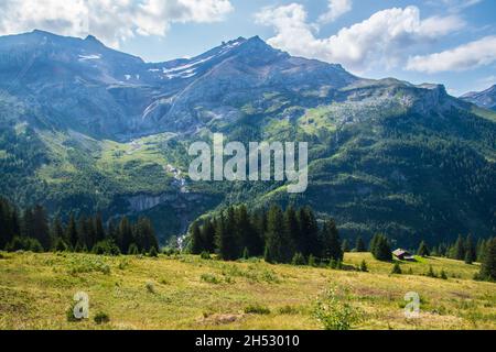 Scenic landscape of Les Diablerets in lake of Retaud in Valais, Swiss Stock Photo