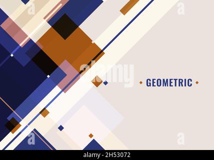Abstract template blue and brown geometric squares shapes overlapping on white background technology concept. Vector graphic illustration Stock Vector