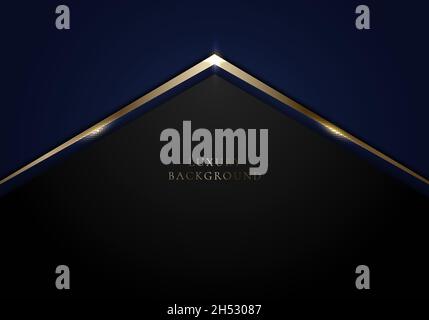 Abstract template black and shiny golden arrow on dark blue background luxury style. Vector graphic illustration Stock Vector