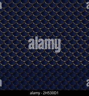 Blue circles with gold line fish scales seamless pattern luxury style. Vector graphic illustration Stock Vector