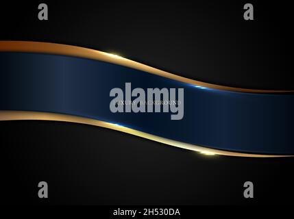 Abstract blue curve and gold stripes on black background luxury style. Vector graphic illustration Stock Vector