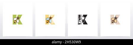 Bee On Letter Logo Design K Stock Vector