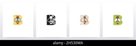 Bee On Letter Logo Design B Stock Vector