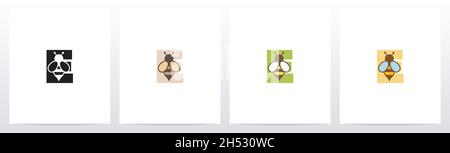 Bee On Letter Logo Design E Stock Vector
