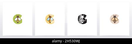 Bee On Letter Logo Design G Stock Vector