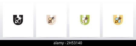 Bee On Letter Logo Design U Stock Vector