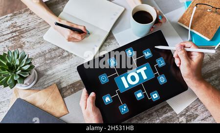 IOT - Internet of things technology concept on screen. Stock Photo
