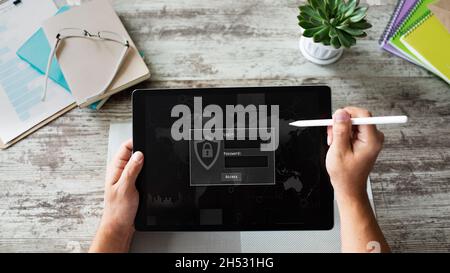 Access, login and password input window. Internet, networking and cyber security concept. Stock Photo