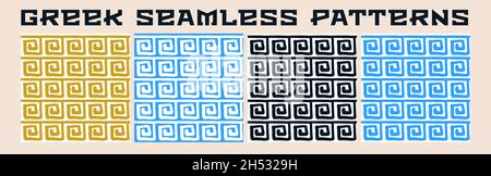 Vector set of Greek seamless pattern background. Blue, black, gold and white color. Ancient Ornament Stock Vector